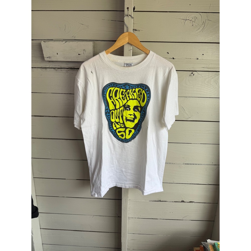 Vintage 1996 Oneita Freaked Out At 50 T-Shirt Mens XL White Graphic